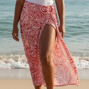 Kendall & Kylie Red and White Zebra-Print Swim Sarong with Ring Detail